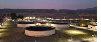 Osmaniye Turkiye sewage treatment plant aerial view at dusk